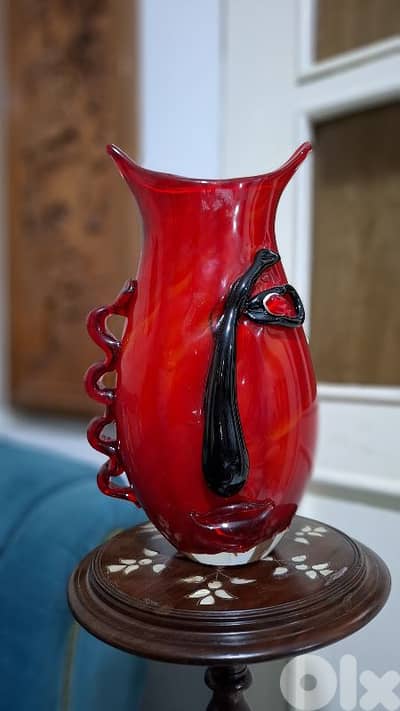 Murano Ruby Red Art Glass Face Vase