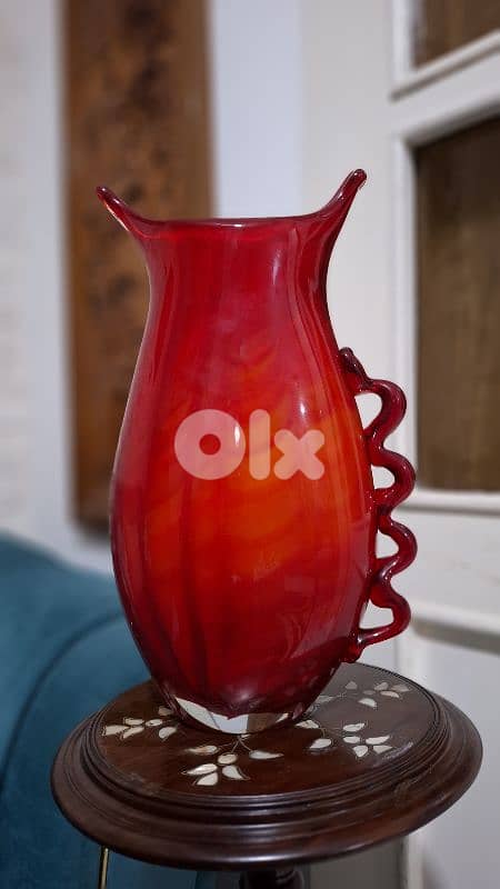 Murano Ruby Red Art Glass Face Vase 1