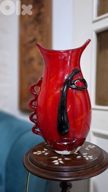 Murano Ruby Red Art Glass Face Vase 2