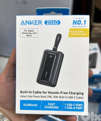 Anker zolo power bank (10k,30w,built in usb-c cable) black
