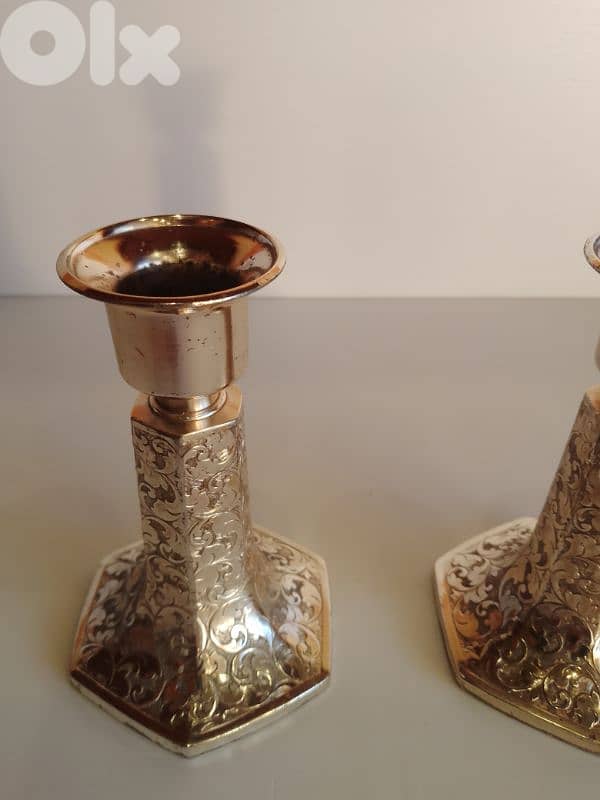 Vintage Etched Silver Plated Candlestick Pair Tapered Scrollwork 1