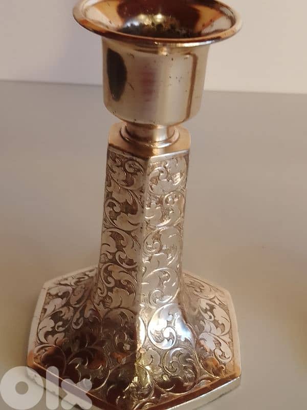Vintage Etched Silver Plated Candlestick Pair Tapered Scrollwork 2