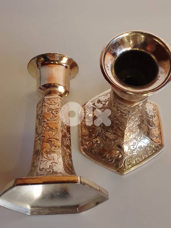 Vintage Etched Silver Plated Candlestick Pair Tapered Scrollwork 3