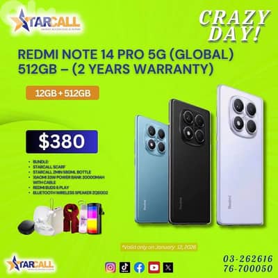 REDMI NOTE 14 PRO 5G (GLOBAL) 512GB - (2 YEARS WARRANTY)