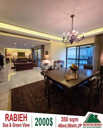 Fully Furnished 350 sqm Apartment For Rent in Rabieh+ Sea & Green View