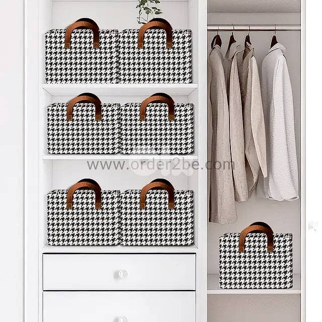 Steel-Frame Houndstooth Bin: Heavy-Duty Stackable Fabric Organizer 1