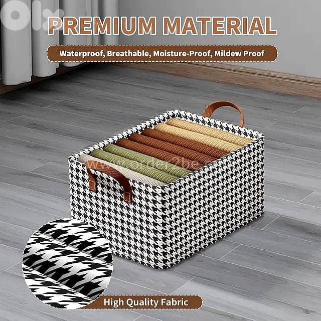 Steel-Frame Houndstooth Bin: Heavy-Duty Stackable Fabric Organizer 3