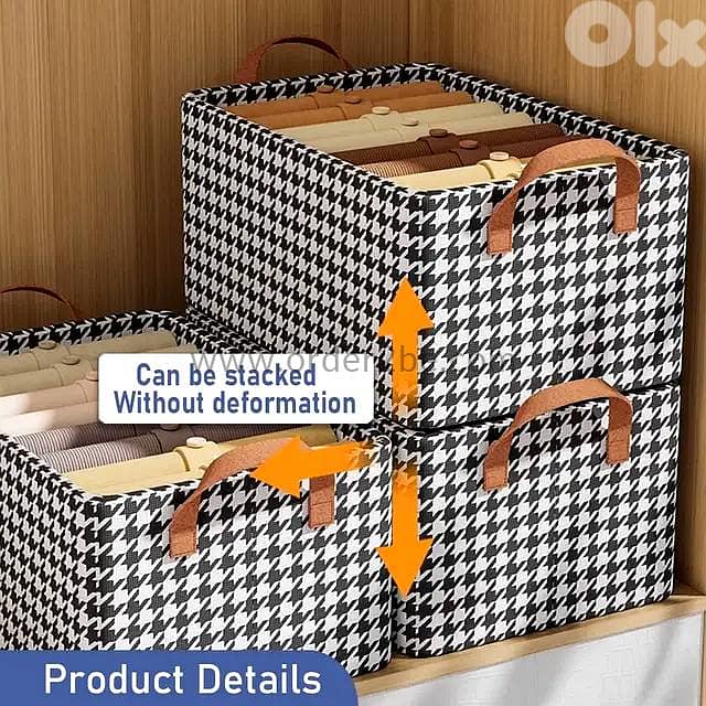 Steel-Frame Houndstooth Bin: Heavy-Duty Stackable Fabric Organizer 5