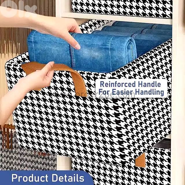 Steel-Frame Houndstooth Bin: Heavy-Duty Stackable Fabric Organizer 8