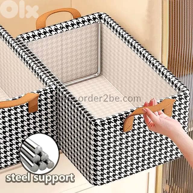 Steel-Frame Houndstooth Bin: Heavy-Duty Stackable Fabric Organizer 10