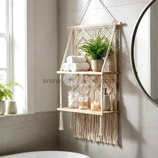 100cm Macrame Hanging Shelf – 2-Tier Hand-Woven Boho Plant Display 1