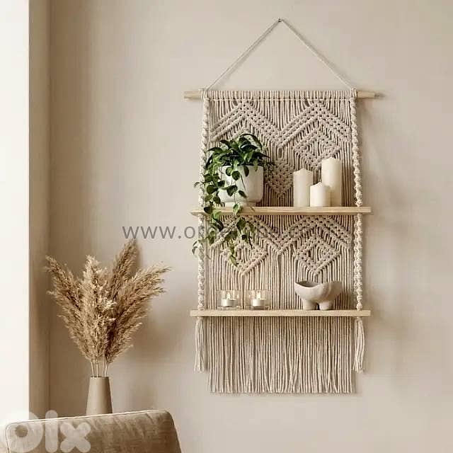 100cm Macrame Hanging Shelf – 2-Tier Hand-Woven Boho Plant Display 2