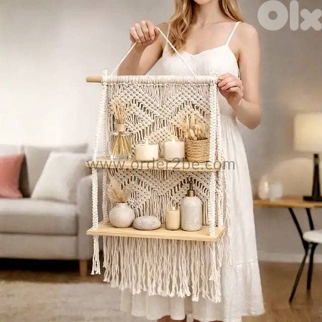 100cm Macrame Hanging Shelf – 2-Tier Hand-Woven Boho Plant Display 3