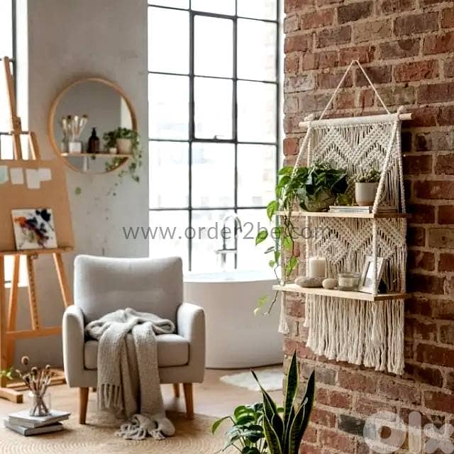 100cm Macrame Hanging Shelf – 2-Tier Hand-Woven Boho Plant Display 4