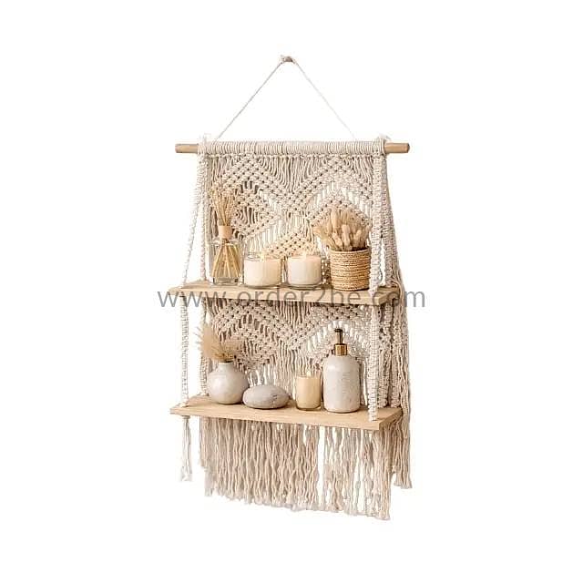 100cm Macrame Hanging Shelf – 2-Tier Hand-Woven Boho Plant Display 5