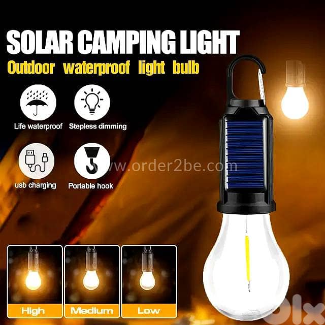 Solar & USB Camping Light — Waterproof LED Tent Lantern, Type-C Charge 2