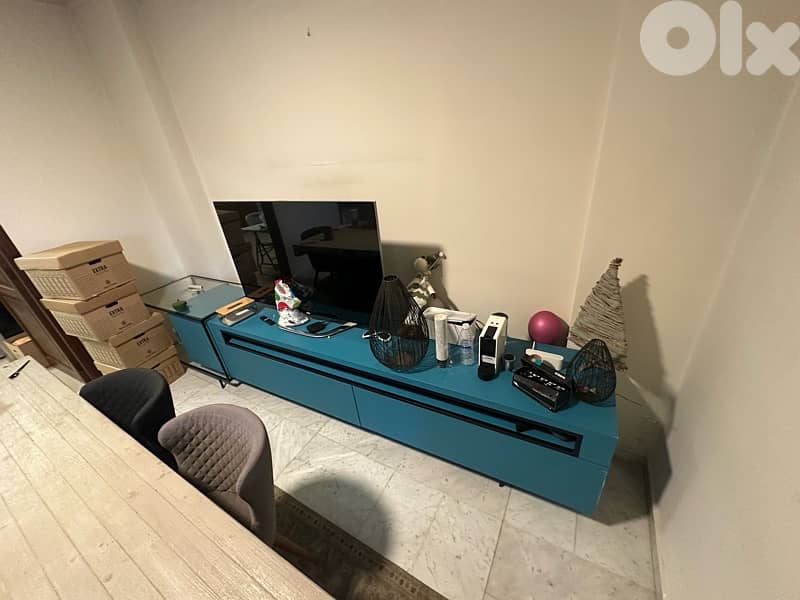 Blue modern living room tv unit and shelves 1