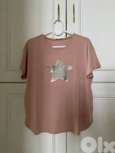 Light brown shirt with silver sequins, 168cm