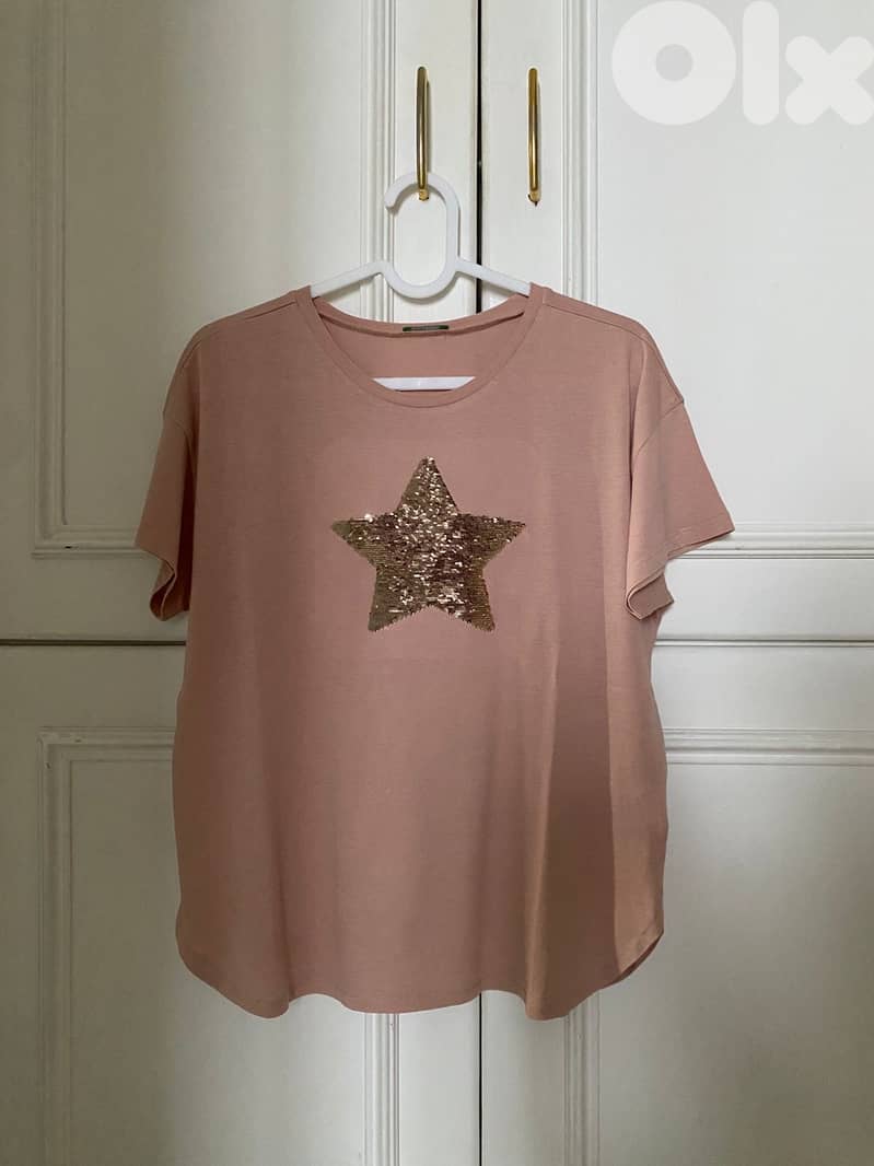 Light brown shirt with silver sequins, 168cm 1