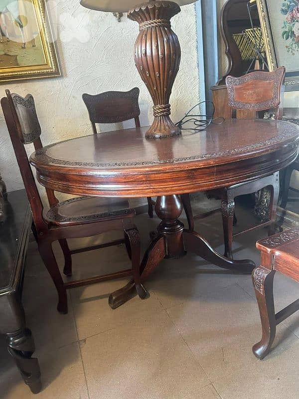 طاولة مبرومة مع اربع كراسي خشب زان حفر باكستاني 3