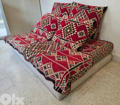 Low Lounge Sofa / Floor Daybed with Handwoven Kilim Upholstery