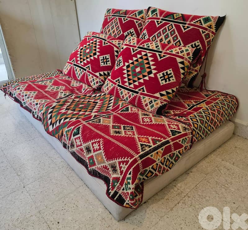 Low Lounge Sofa / Floor Daybed with Handwoven Kilim Upholstery 2