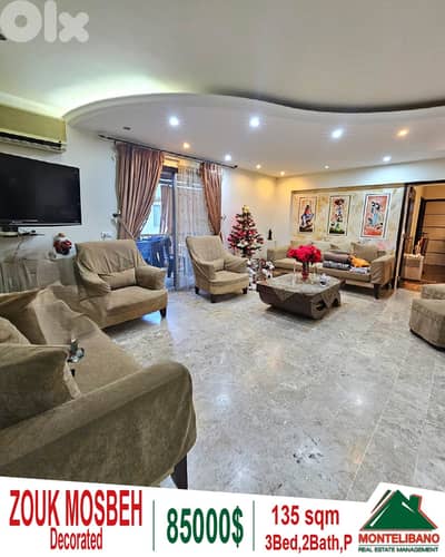 Decorated 135 sqm Apartment For Sale in Zouk Mosbeh (ذوق مصبح)