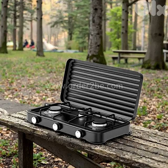 5.4kW Heavy Duty Triple Burner Gas Stove with Steel Windbreak Lid 1