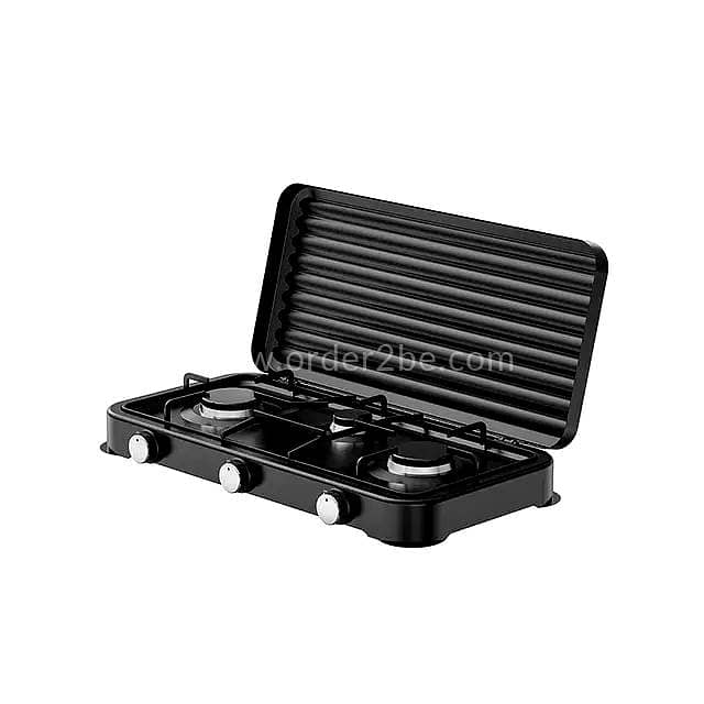 5.4kW Heavy Duty Triple Burner Gas Stove with Steel Windbreak Lid 2