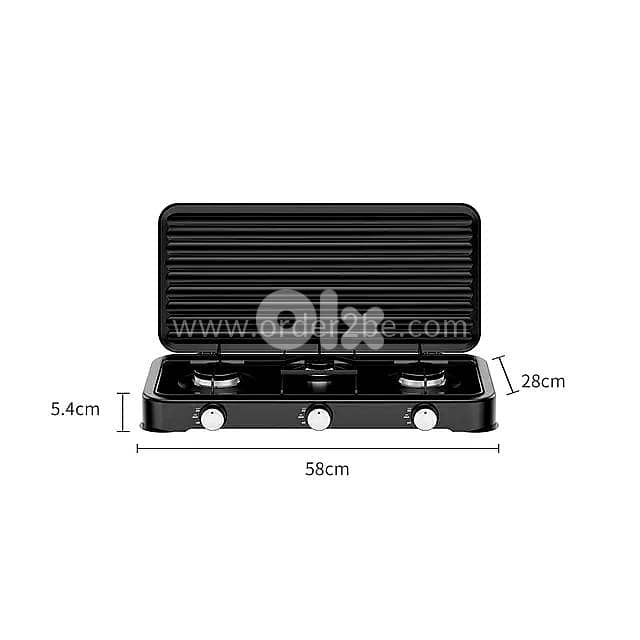 5.4kW Heavy Duty Triple Burner Gas Stove with Steel Windbreak Lid 3