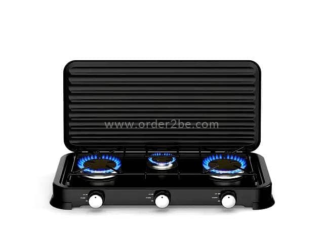 5.4kW Heavy Duty Triple Burner Gas Stove with Steel Windbreak Lid 4