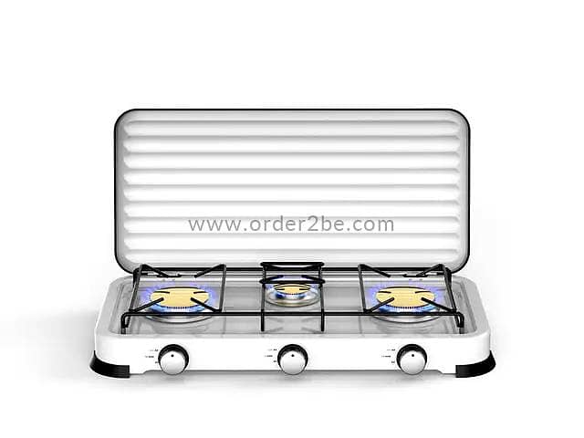 5.4kW Heavy Duty Triple Burner Gas Stove with Steel Windbreak Lid 5