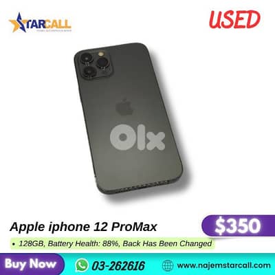 Apple iphone 12 ProMax  128GB, Battery Health: 88%,