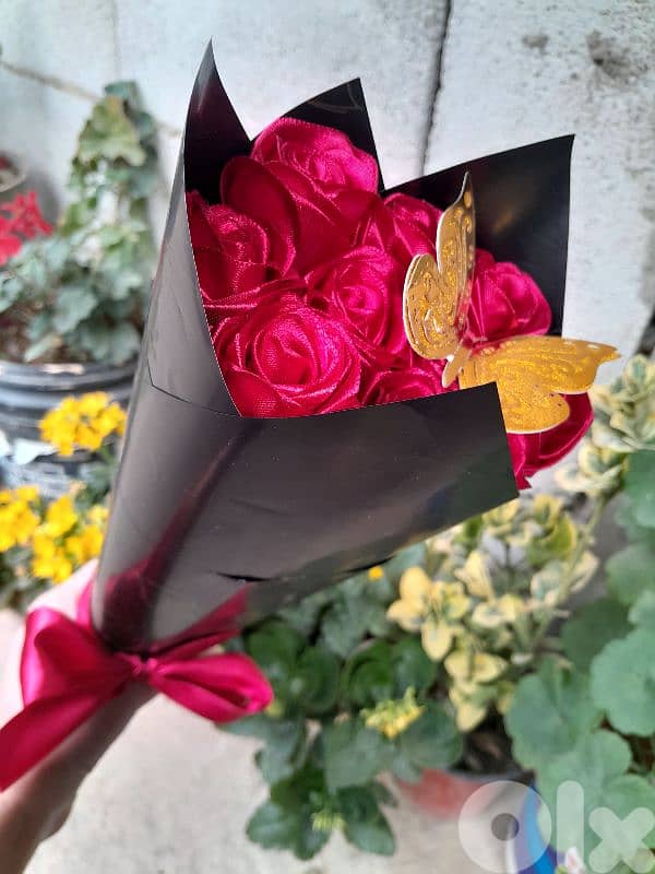 handmade ribbon flowers and butterfly bouquet 5