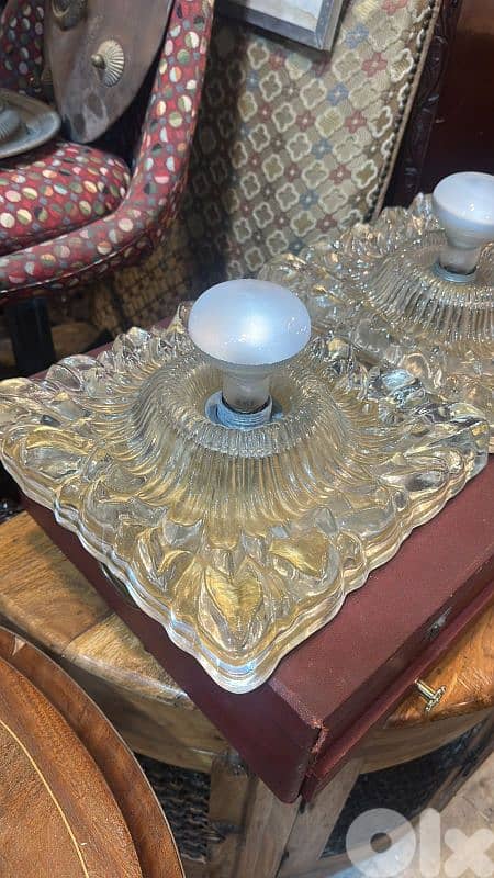 space age ceiling lamp in ice Glass 1970s 1