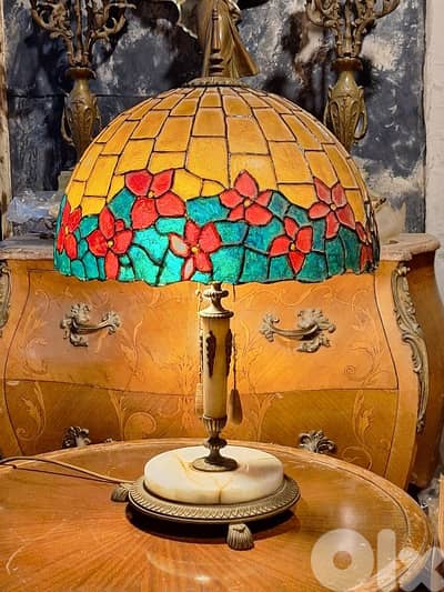 large antique tiffany marble and bronze lamp