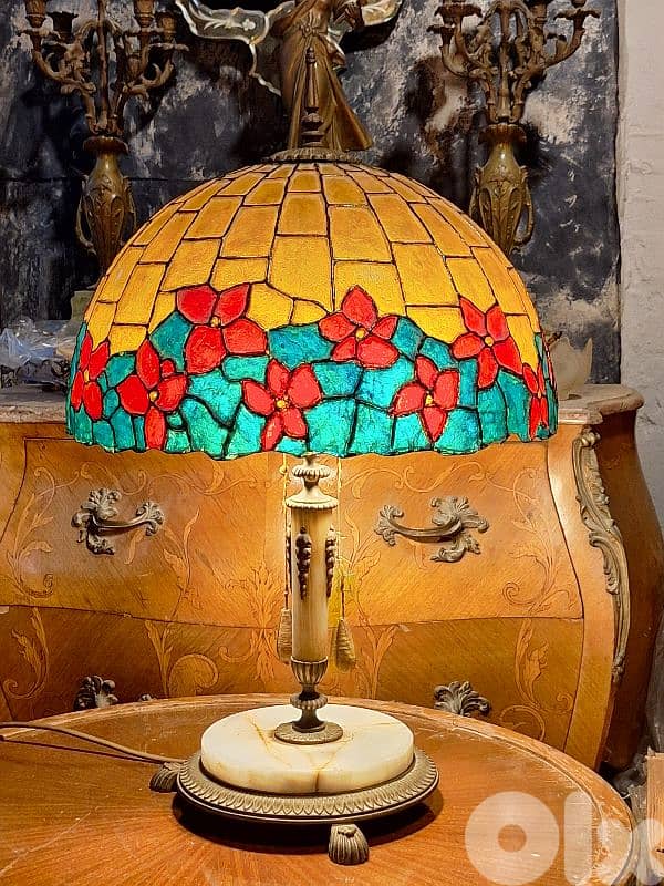 large antique tiffany marble and bronze lamp 1