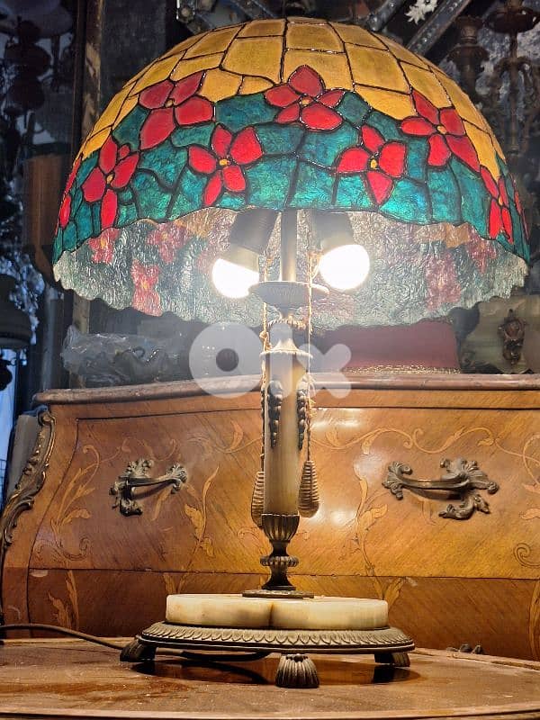 large antique tiffany marble and bronze lamp 2