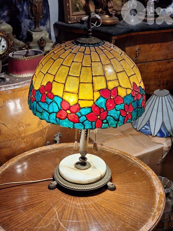 large antique tiffany marble and bronze lamp 3