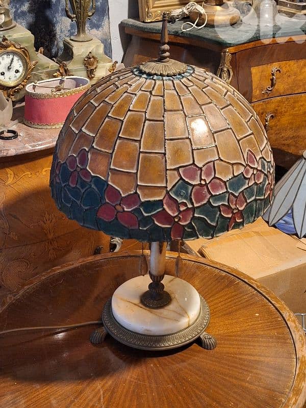 large antique tiffany marble and bronze lamp 4