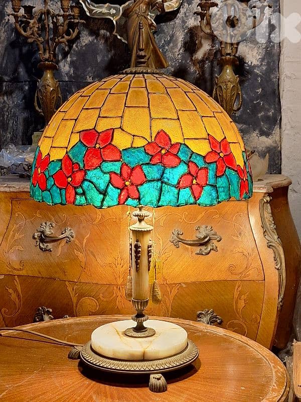 large antique tiffany marble and bronze lamp 1