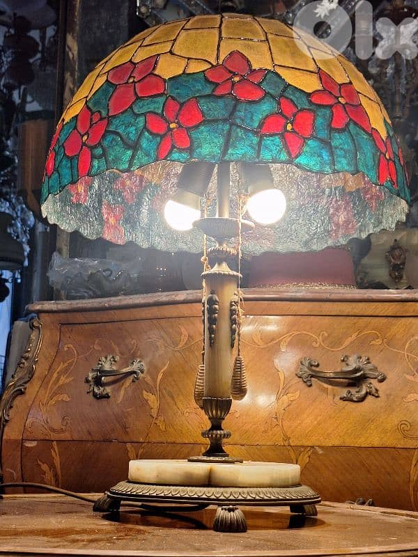 large antique tiffany marble and bronze lamp 2