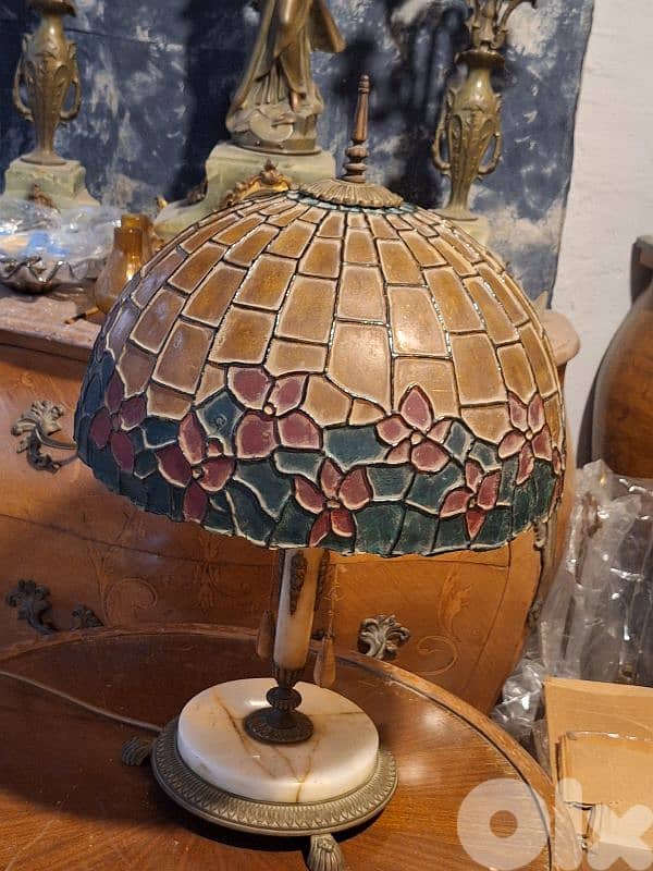 large antique tiffany marble and bronze lamp 5