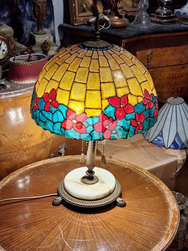 large antique tiffany marble and bronze lamp 3