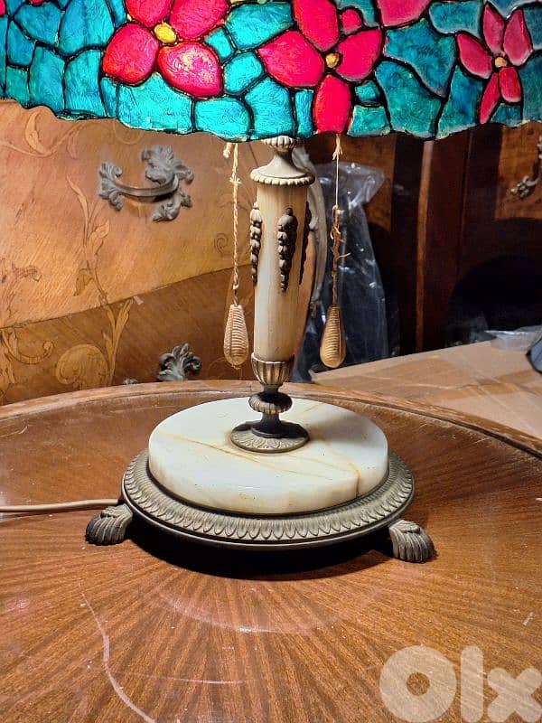 large antique tiffany marble and bronze lamp 7