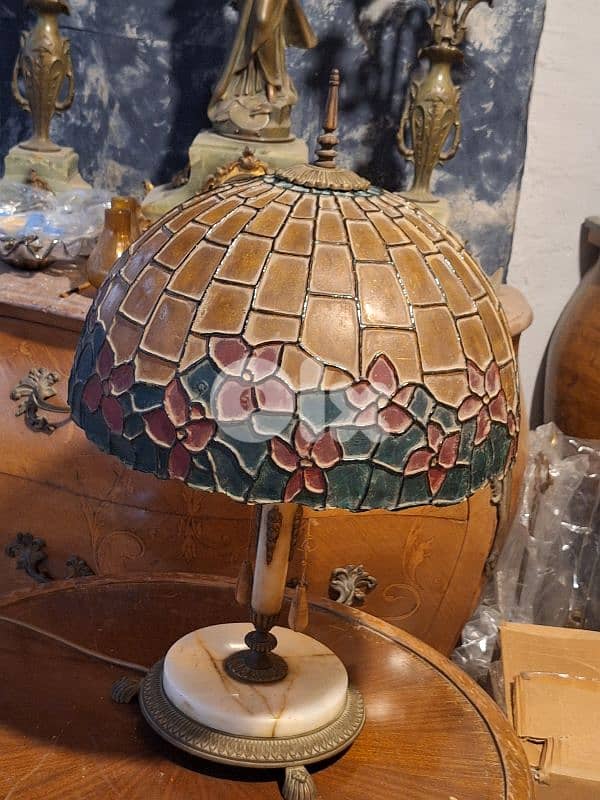 large antique tiffany marble and bronze lamp 5