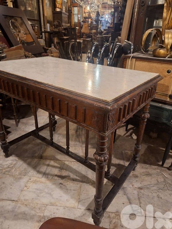 antique high french marble top wooden table 2