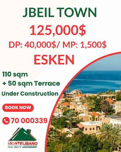 110sqm Apartment For Sale in Jbeil Town with 50sqm Terrace+ nstallment