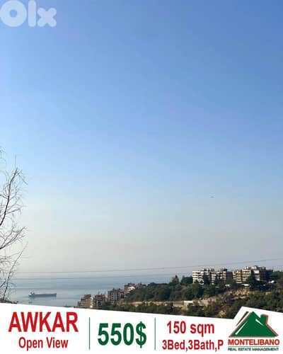 150 sqm Apartment For Rent in Awkar (عوكر) with Open View