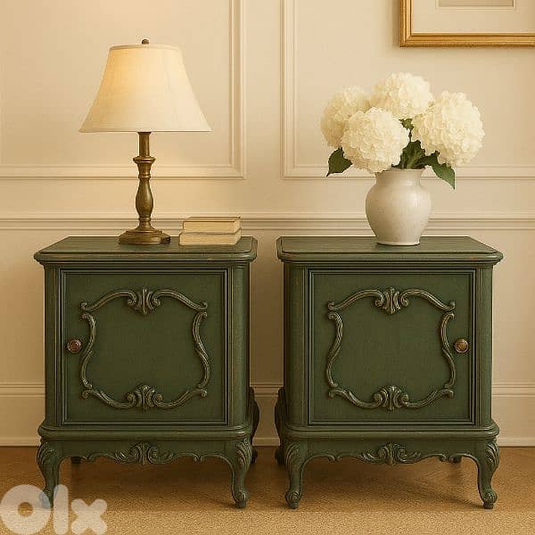 antique twin side bed tables 1